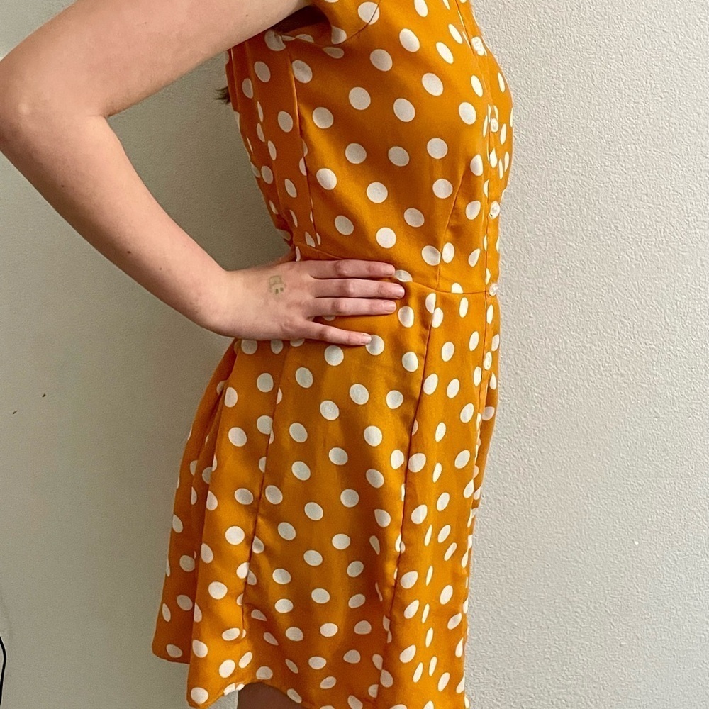 City Streets 50’s Retro Vintage Style Collared Gold Polka Dot Dress Medium - Picture 3 of 9